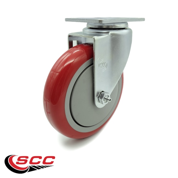 5 Inch Red Polyurethane Wheel Swivel Top Plate Caster